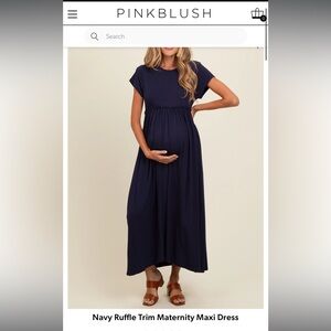 Navy Ruffle Trim Maxi Maternity Dress